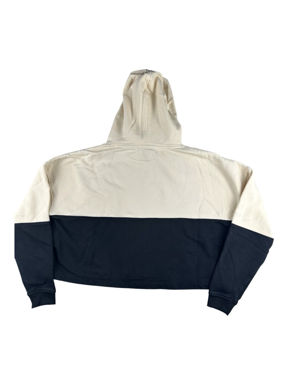 GUESS Colorblock Cropped Logo Hoodie Cream Black Sweatshirt Small - Picture 4 of 9